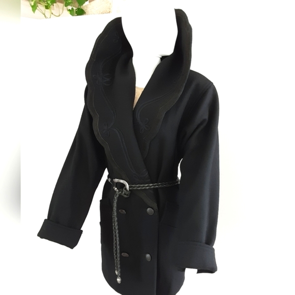 David Benjamin Jackets & Blazers - VTG DAVID BENJAMIN Double Breast 100% Wool Wide Suede Trim Collar Coat